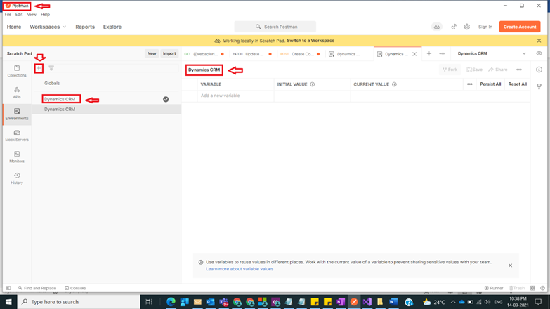 Connect Dynamics CRM with Postman Tool Environment